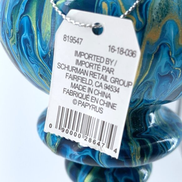 Hand-Blown Glass Ornament by Paper Destiny • Blue Green Swirl • Teardrop Finial - Picture 7 of 9